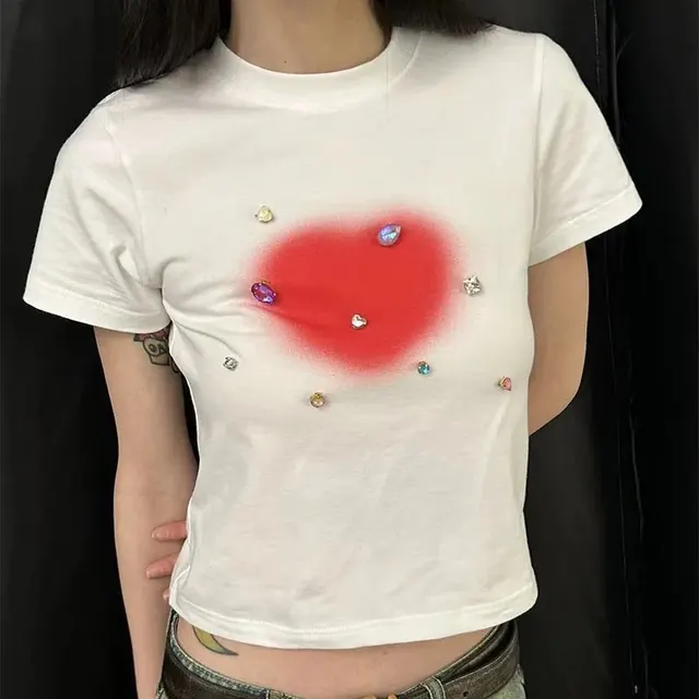 T-shirt court cœur strass