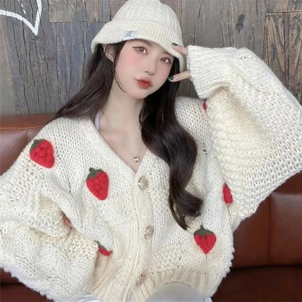 Cardigan en maille fraises