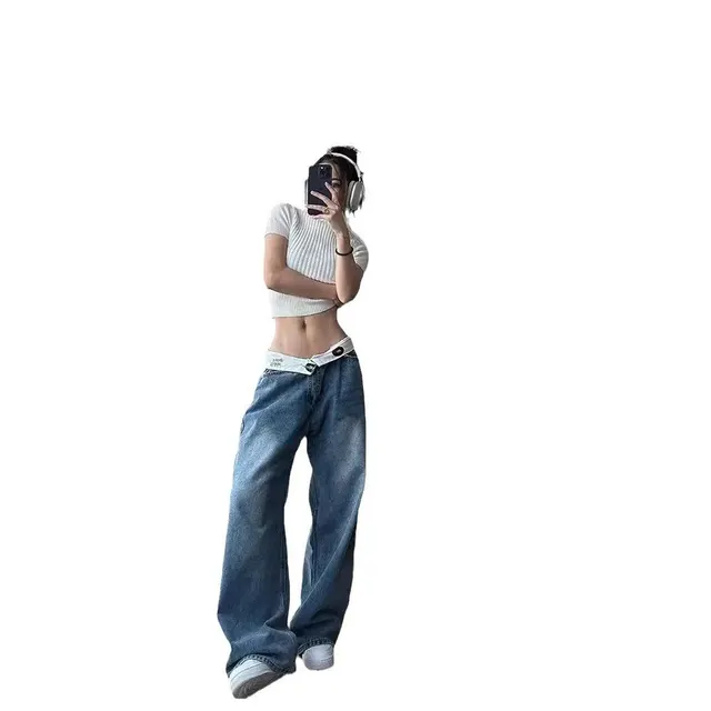 Jean large taille repliée