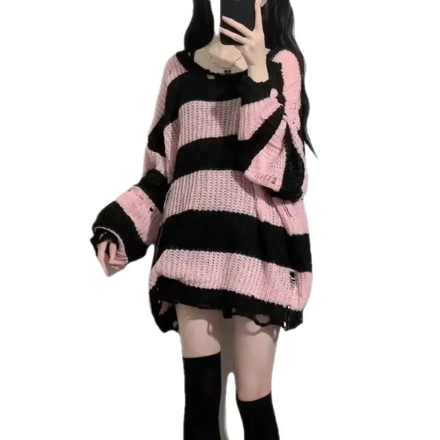 Pull rayé destroy oversize