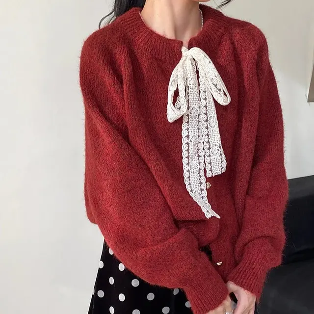 Cardigan maille nœud dentelle