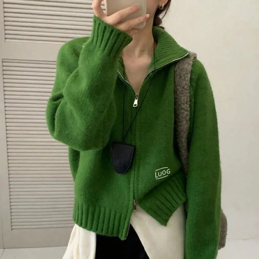 Cardigan zippé col montant