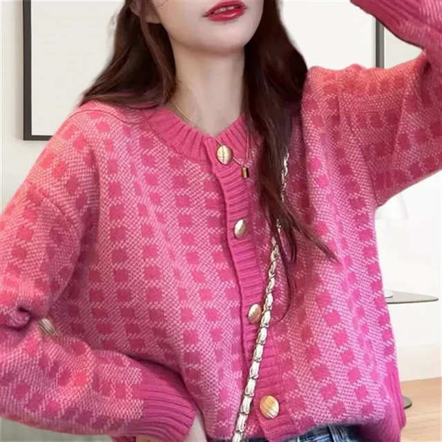 Cardigan en maille à carreaux