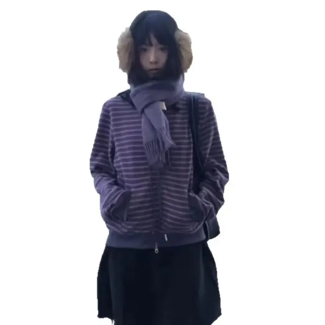 Sweat zippé capuche rayé