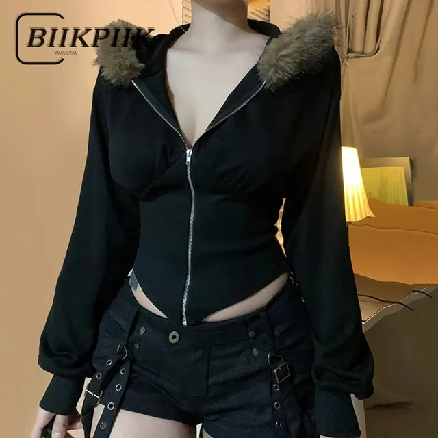 Hoodie zippé capuche fourrure