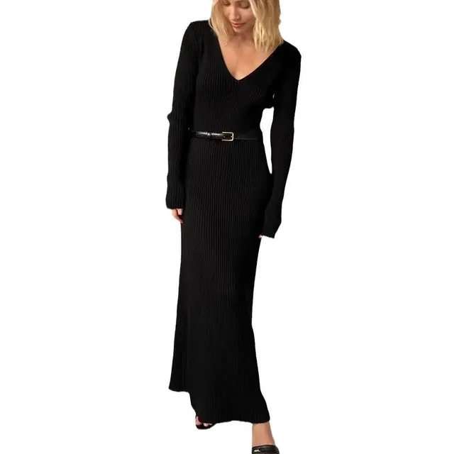 Robe pull longue col V