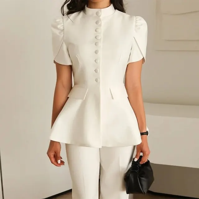 Veste peplum col montant