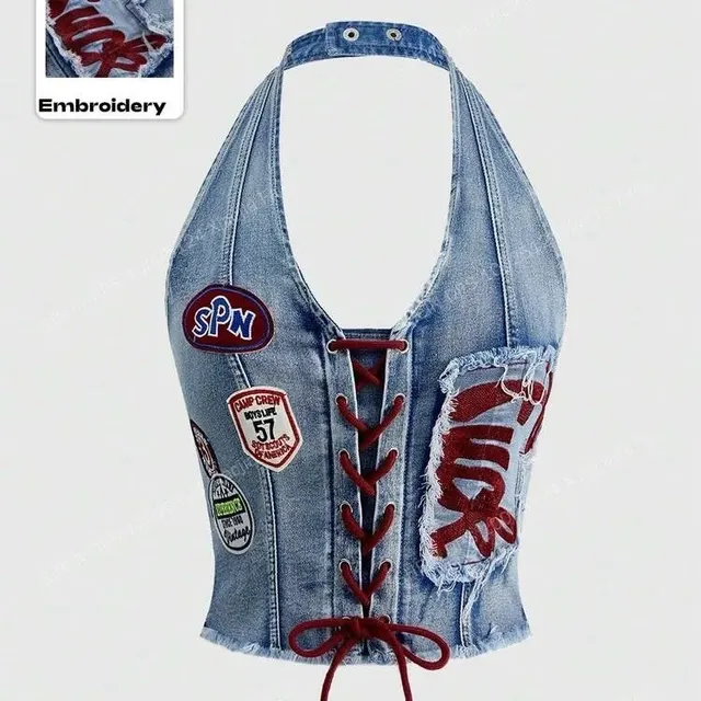 Top halter en denim
