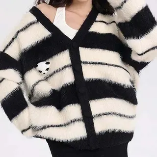 Cardigan rayé duveteux panda