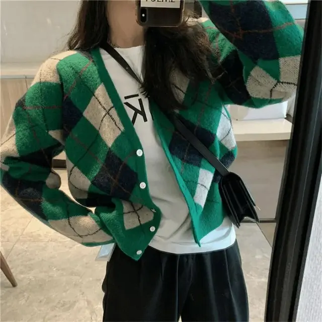 Cardigan en maille à losanges