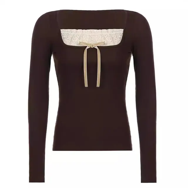 Top col carré dentelle