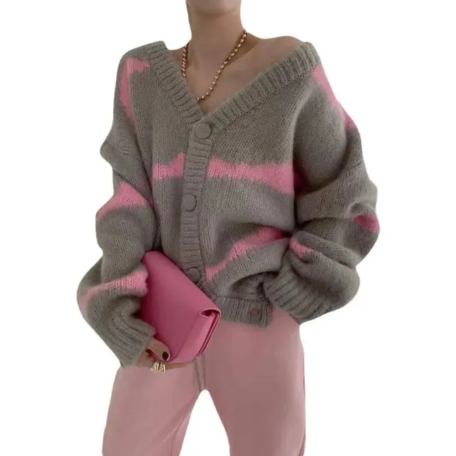 Cardigan rayé duveteux