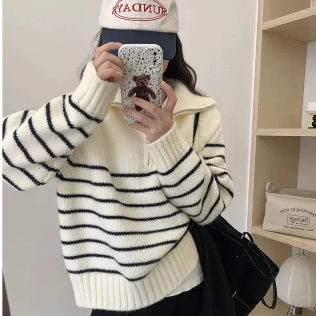 Pull marinière col zippé