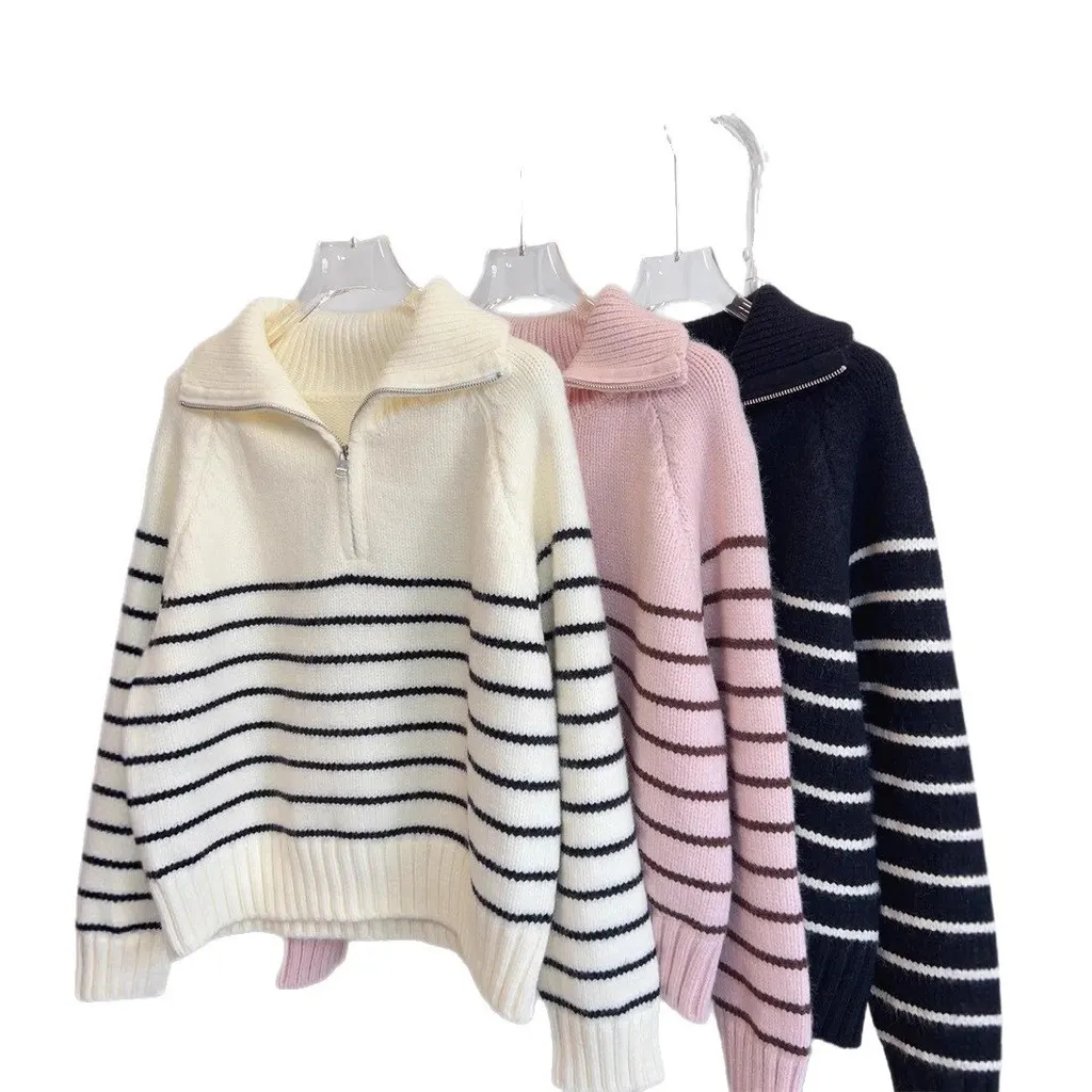 Pull marinière col zippé