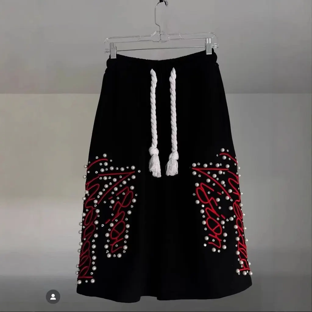 Pantalon large brodé perles
