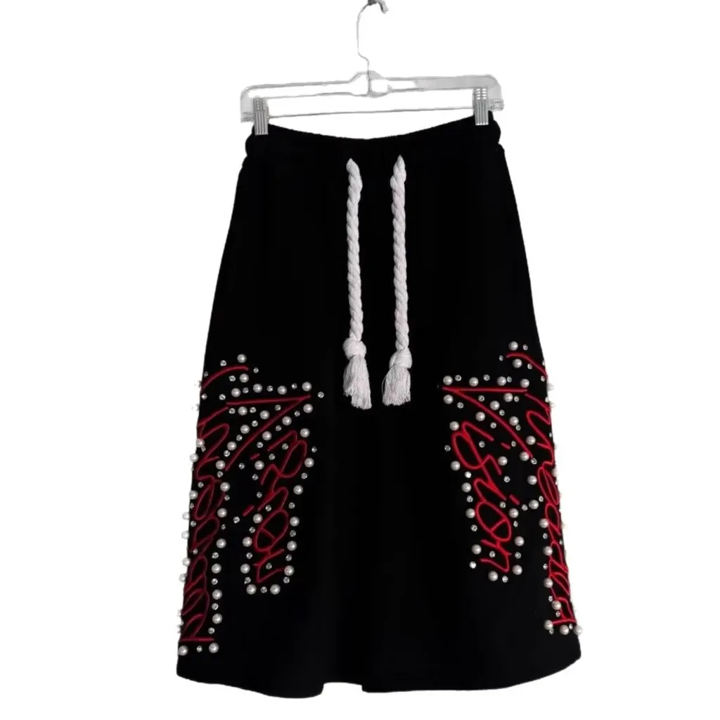 Pantalon large brodé perles