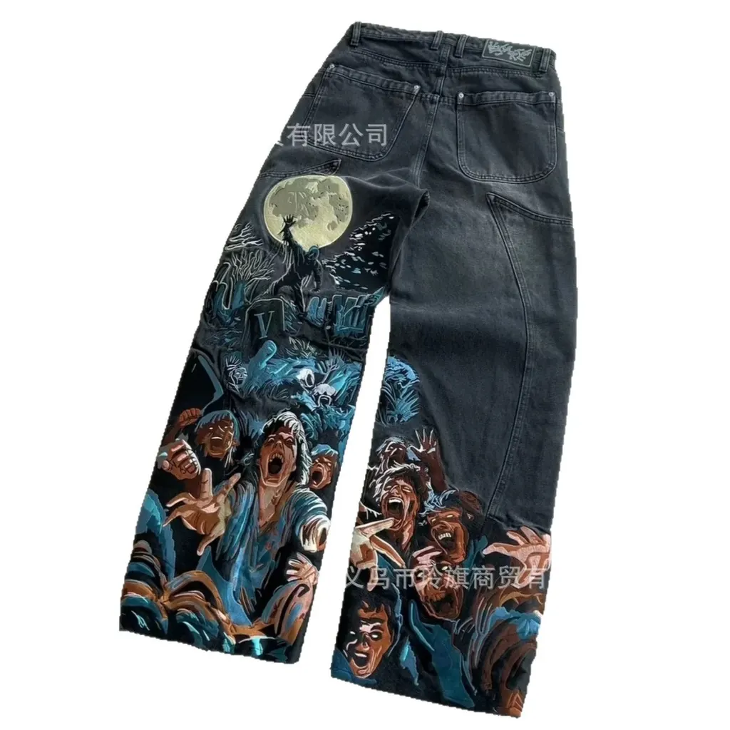 Jean baggy brodé zombies