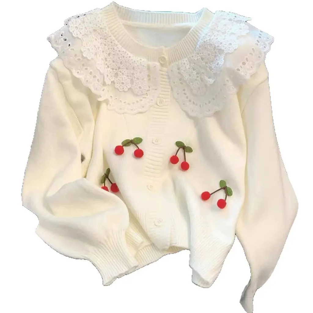Cardigan cerises col claudine