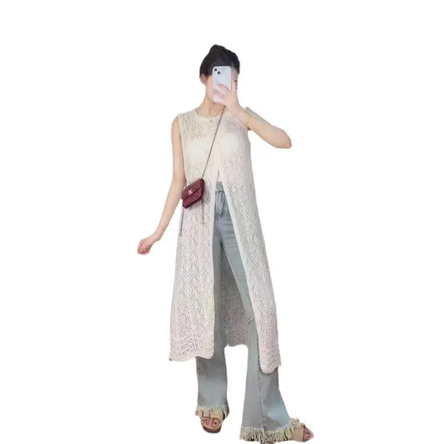 Robe gilet en maille ajourée