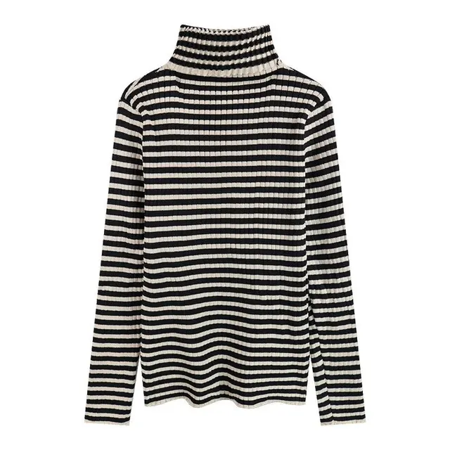 Pull col roulé rayé