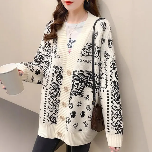 Cardigan jacquard motif bandana