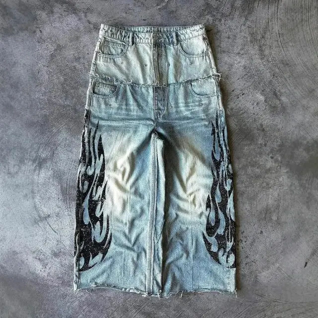 Jean baggy Y2K flammes