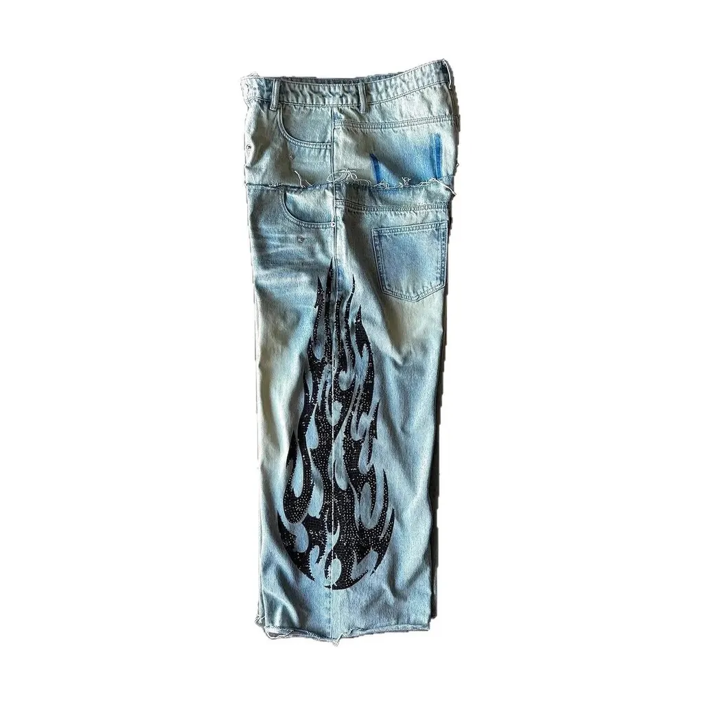 Jean baggy Y2K flammes