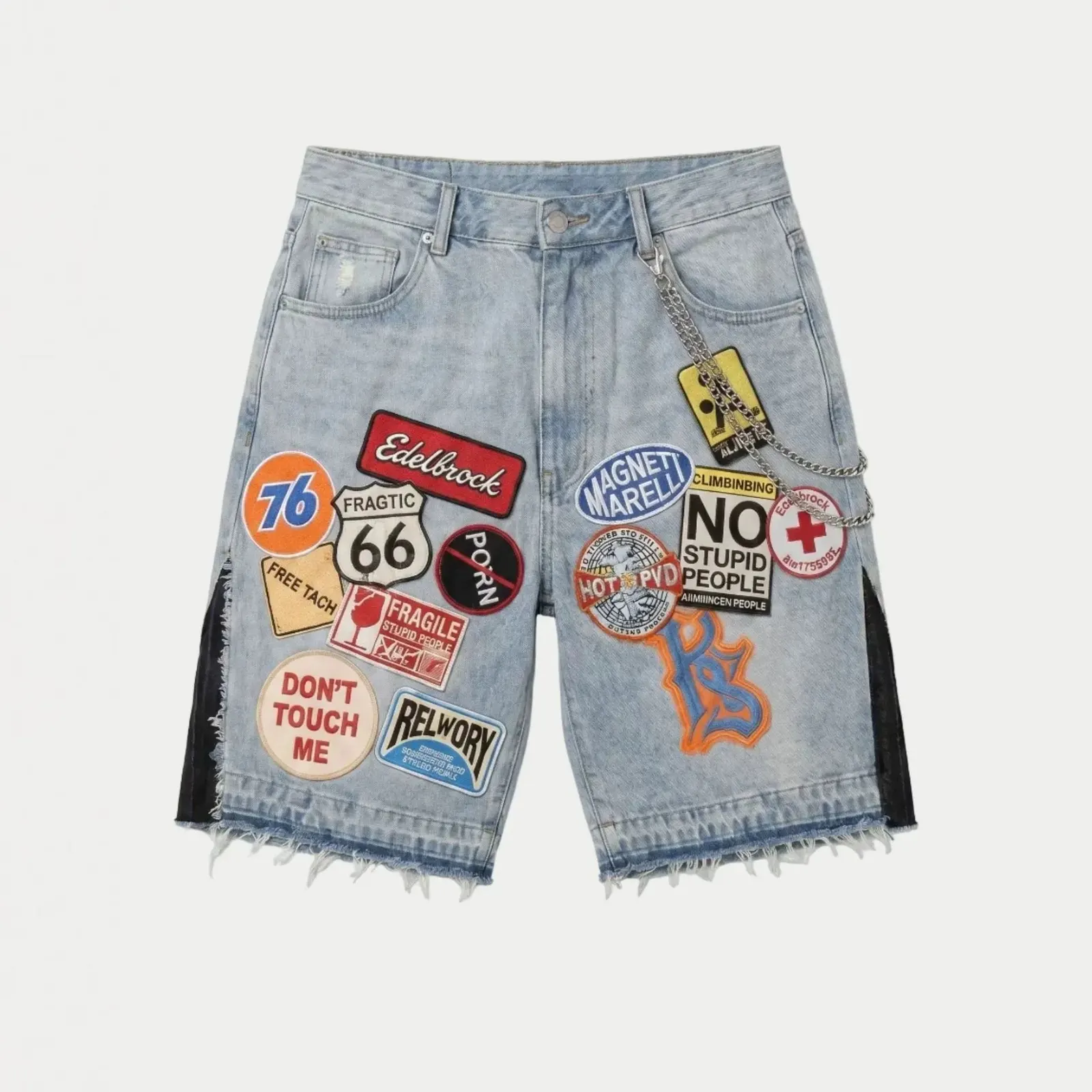 Short en denim à écussons