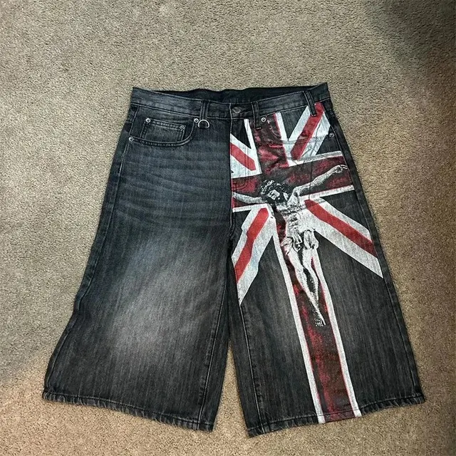 Short en jean imprimé Union Jack