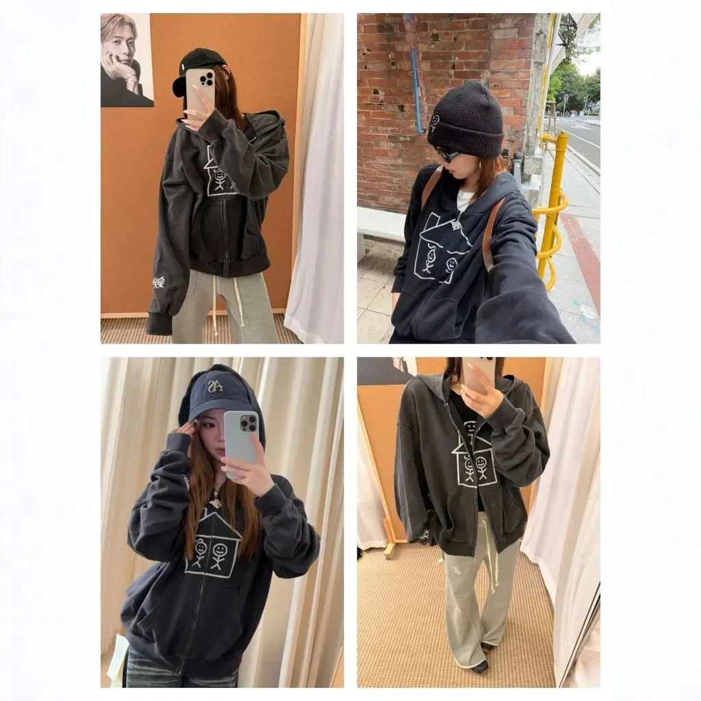 Hoodie zippé imprimé maison