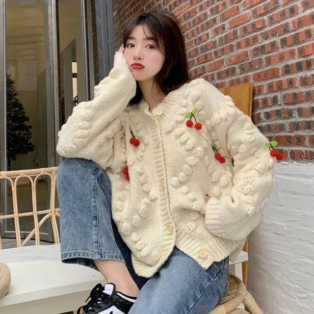 Cardigan en maille cerises