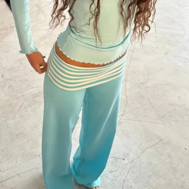 Pantalon rayé taille repliée
