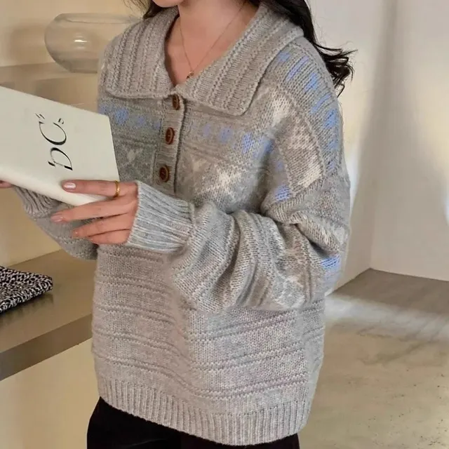 Pull jacquard col polo
