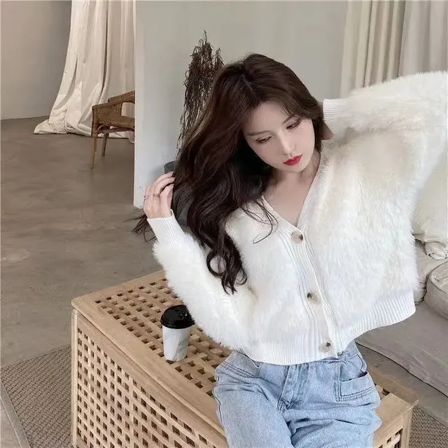 Cardigan court en fausse fourrure