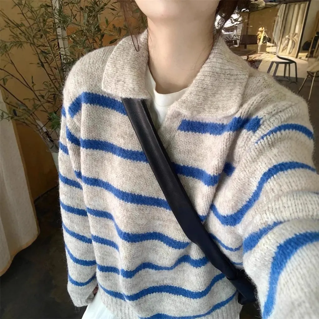 Pull col polo rayé