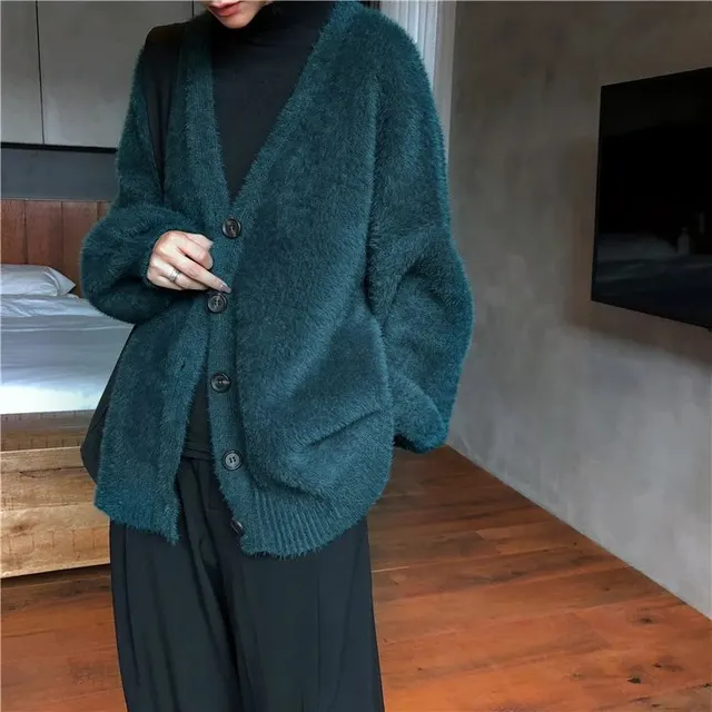 Cardigan en maille duveteuse