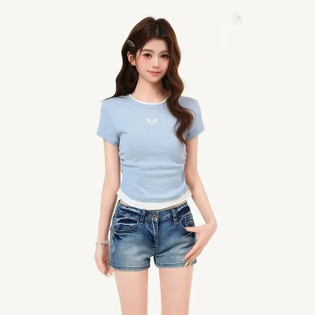 T-shirt crop faux deux-pièces