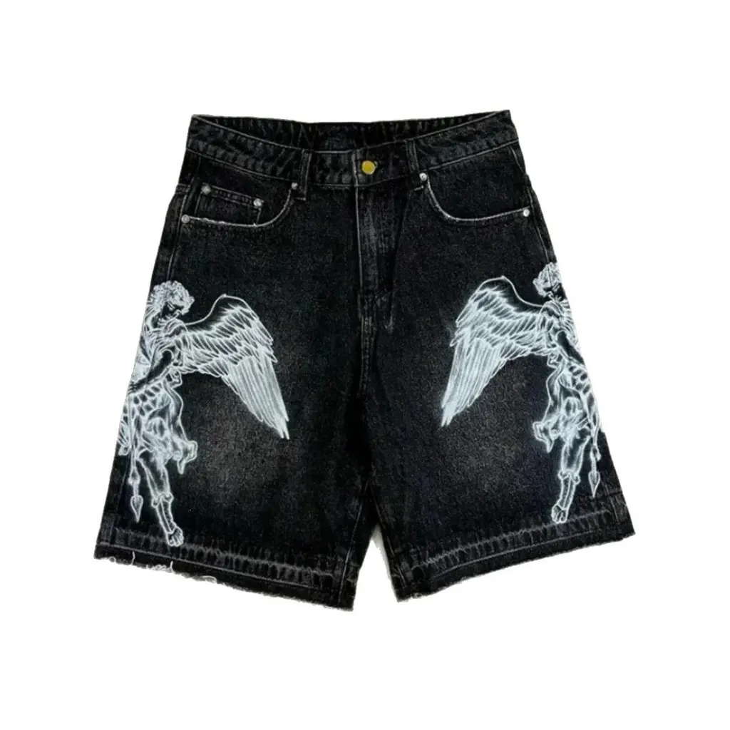 Short denim imprimé ange