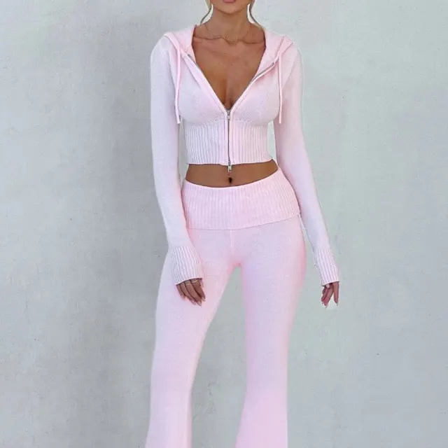 Ensemble hoodie zippé court et pantalon évasé