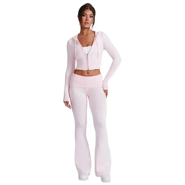 Ensemble hoodie zippé court et pantalon évasé