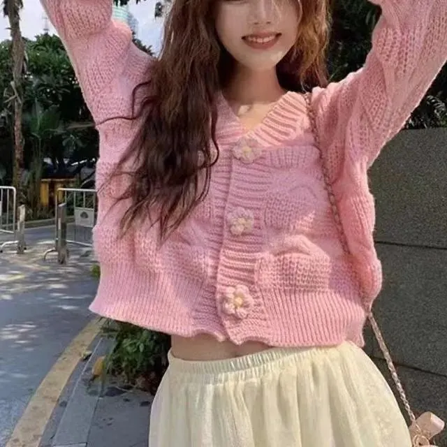 Cardigan boutons fleurs