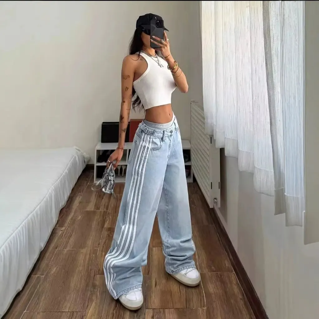 Jean baggy à bandes