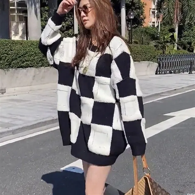 Pull damier oversize