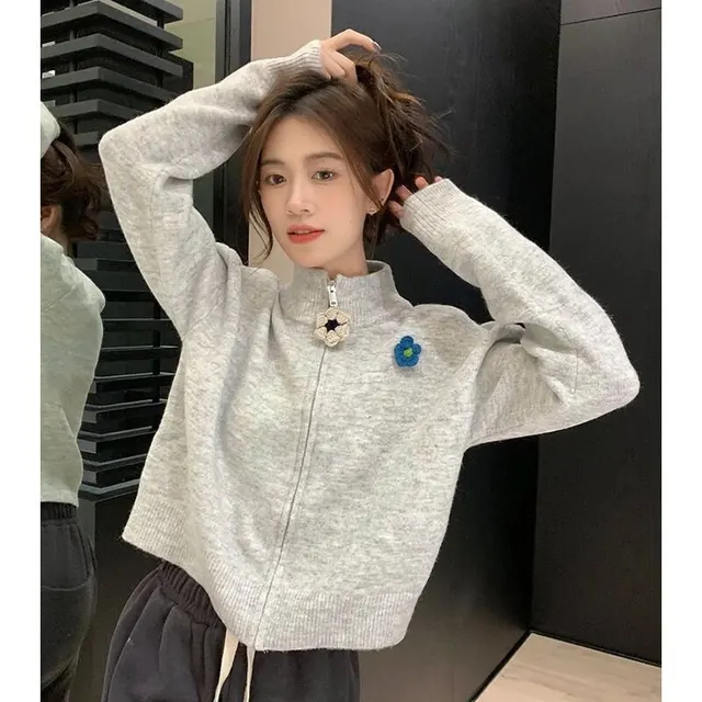 Cardigan zippé col montant