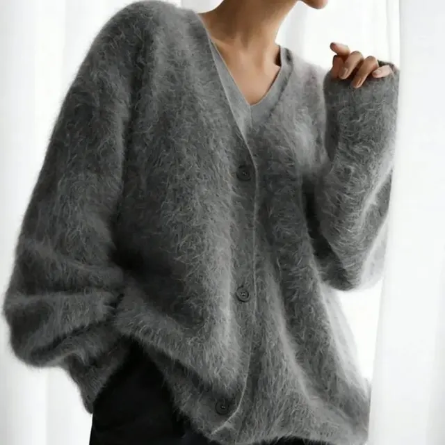 Cardigan en maille duveteuse