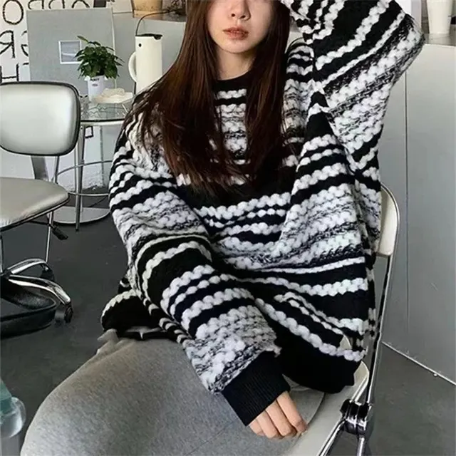 Pull rayé en grosse maille
