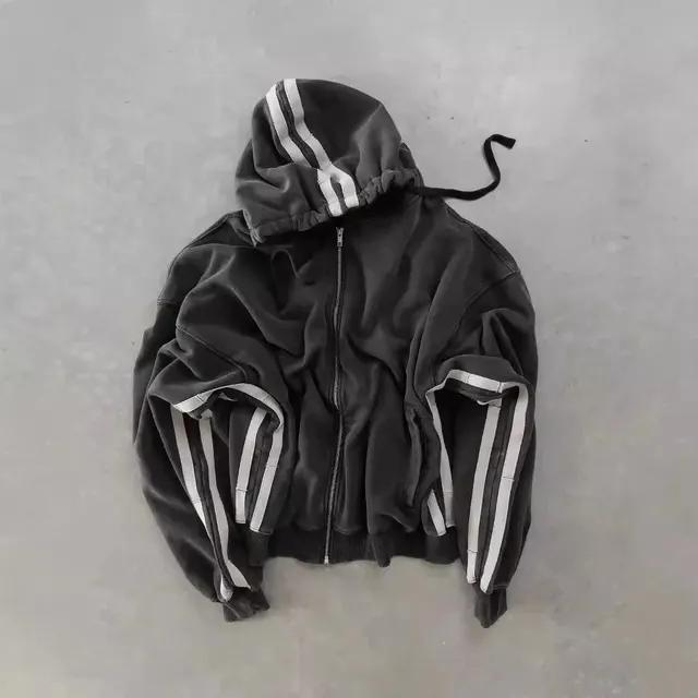 Hoodie zippé rayé délavé