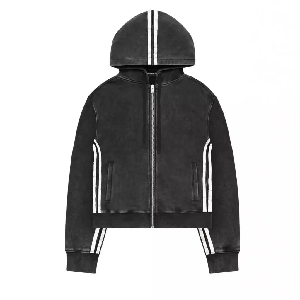 Hoodie zippé rayé délavé