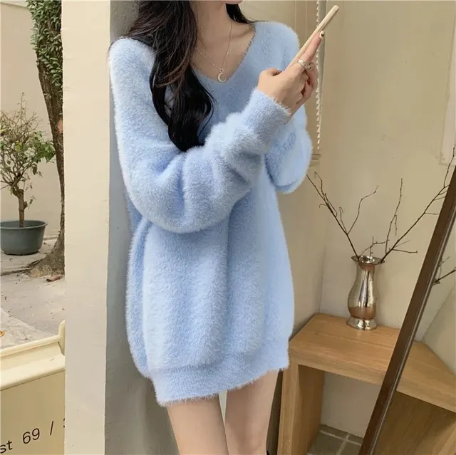 Robe pull en maille duveteuse