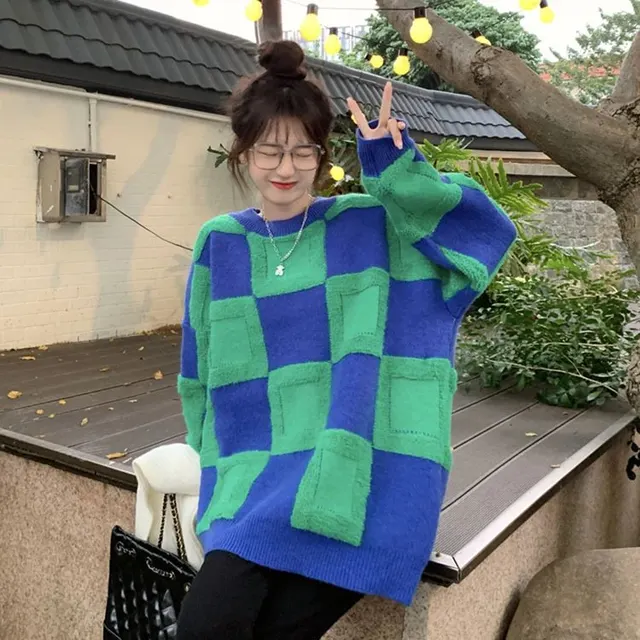 Pull en maille damier
